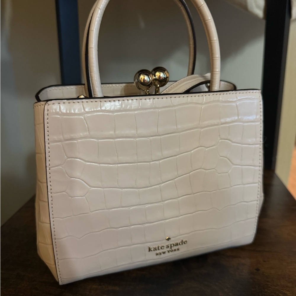 Kate Spade White Croc Kisslock Mini